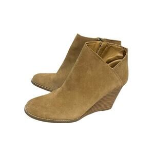 Lucky Brand Women’s Yakeena Tan Ankle Boot Bootie Wedge Zip Size 10 M Heel Suede